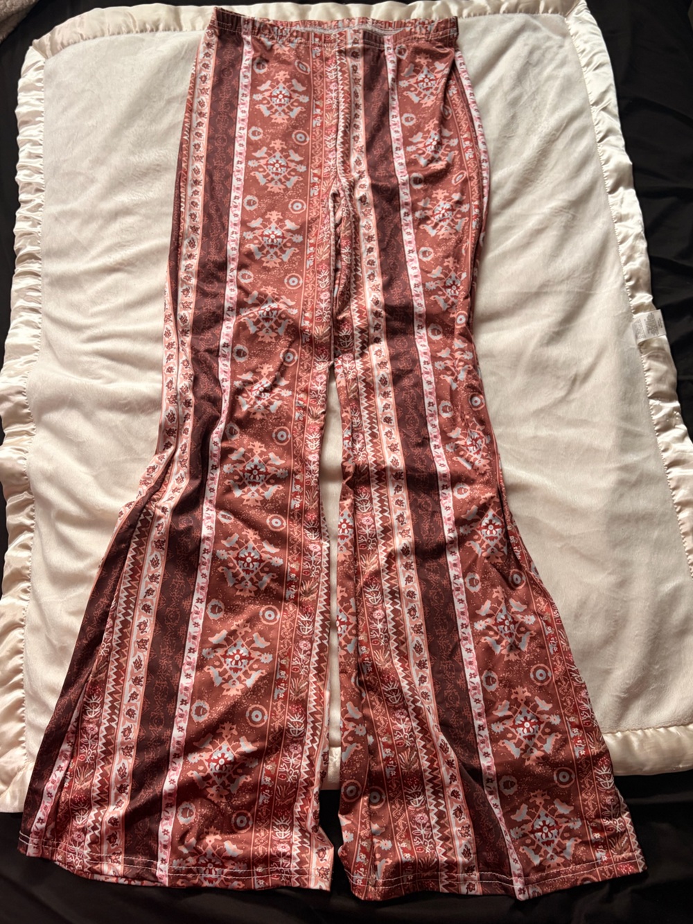 Boho Rust Printed Wide-Leg Pants (exotic Latina bootcuts )